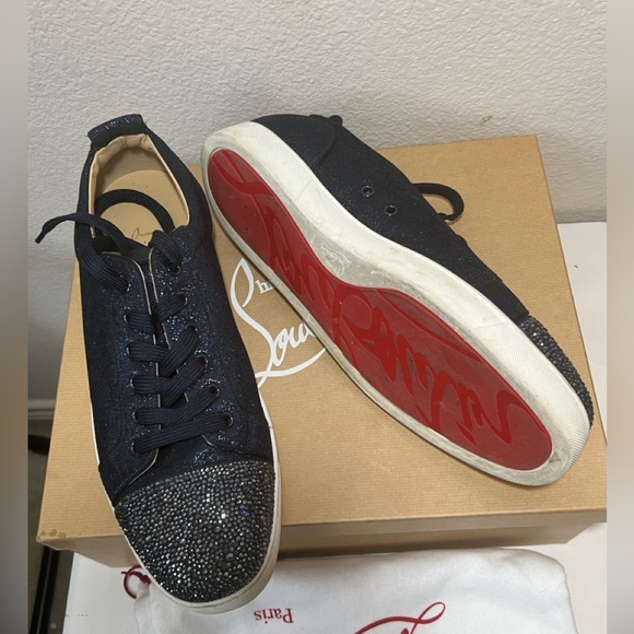 ❌SOLD❌ Christian Louboutin Navy Louis Junior Crystals Low-Top Sneakers SZ 47EU - Picture 4 of 12